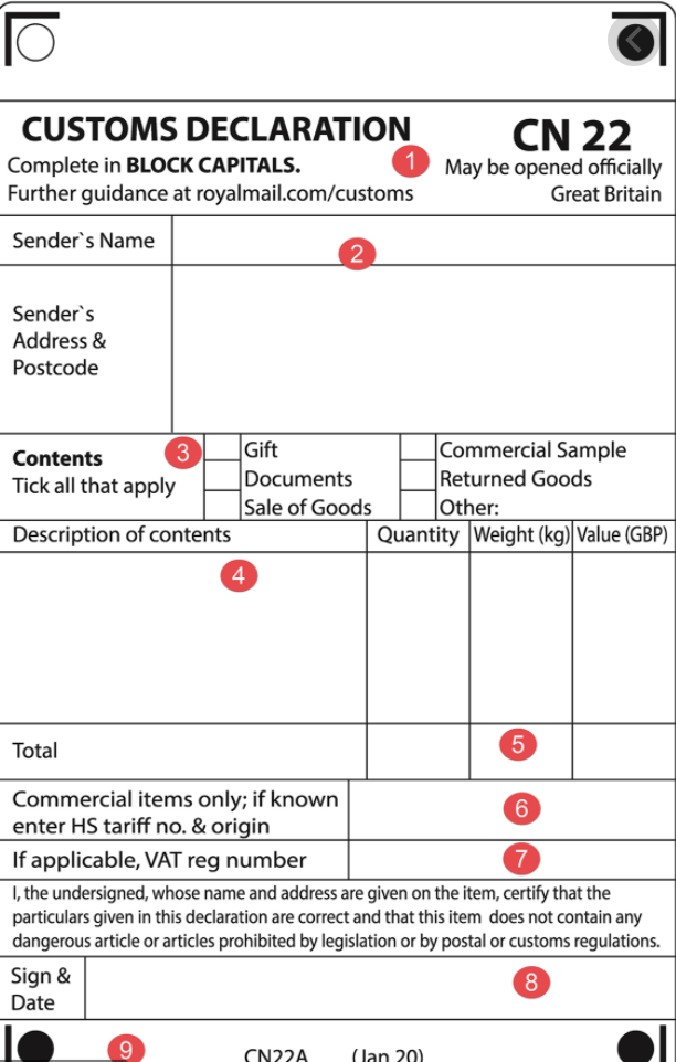 customs decleration document